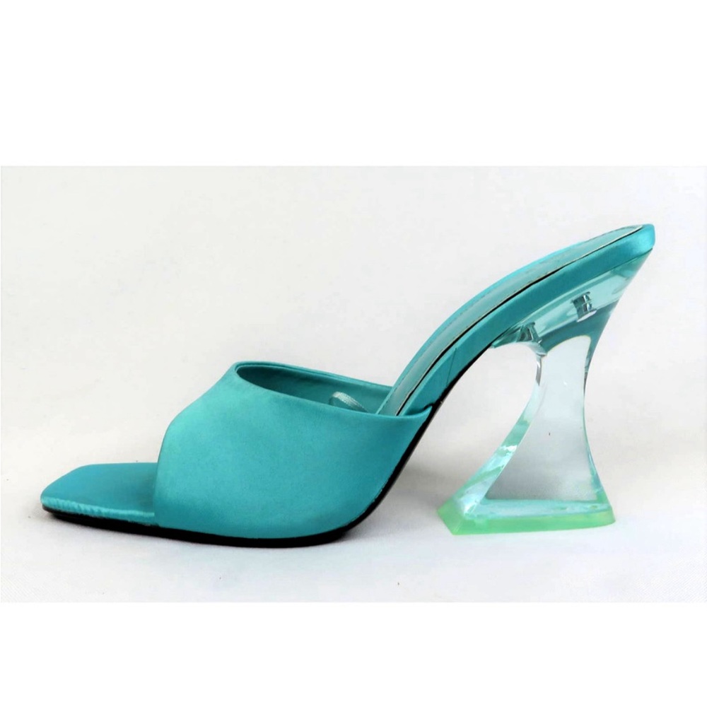 ZARA Aquamarine Block Heel Sandals Size 40